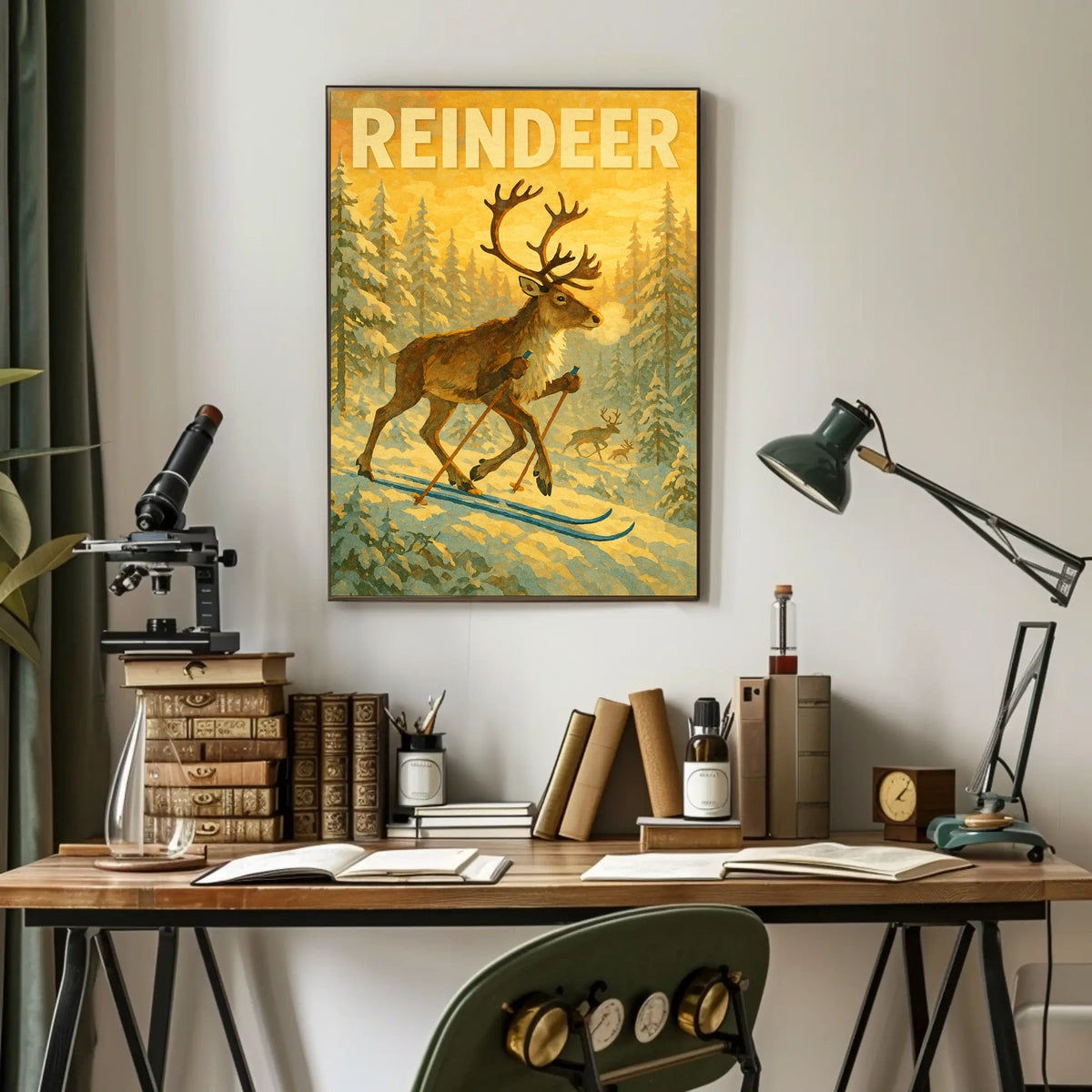 Reindeer On Skis Poster
