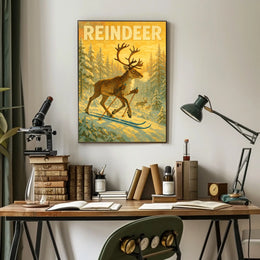 Reindeer On Skis Poster