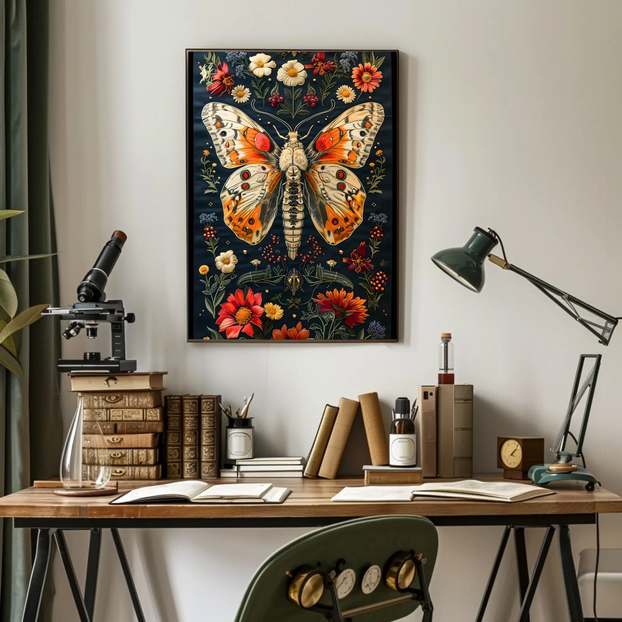 Vibrant Butterfly and Botanicals Artistic Poster