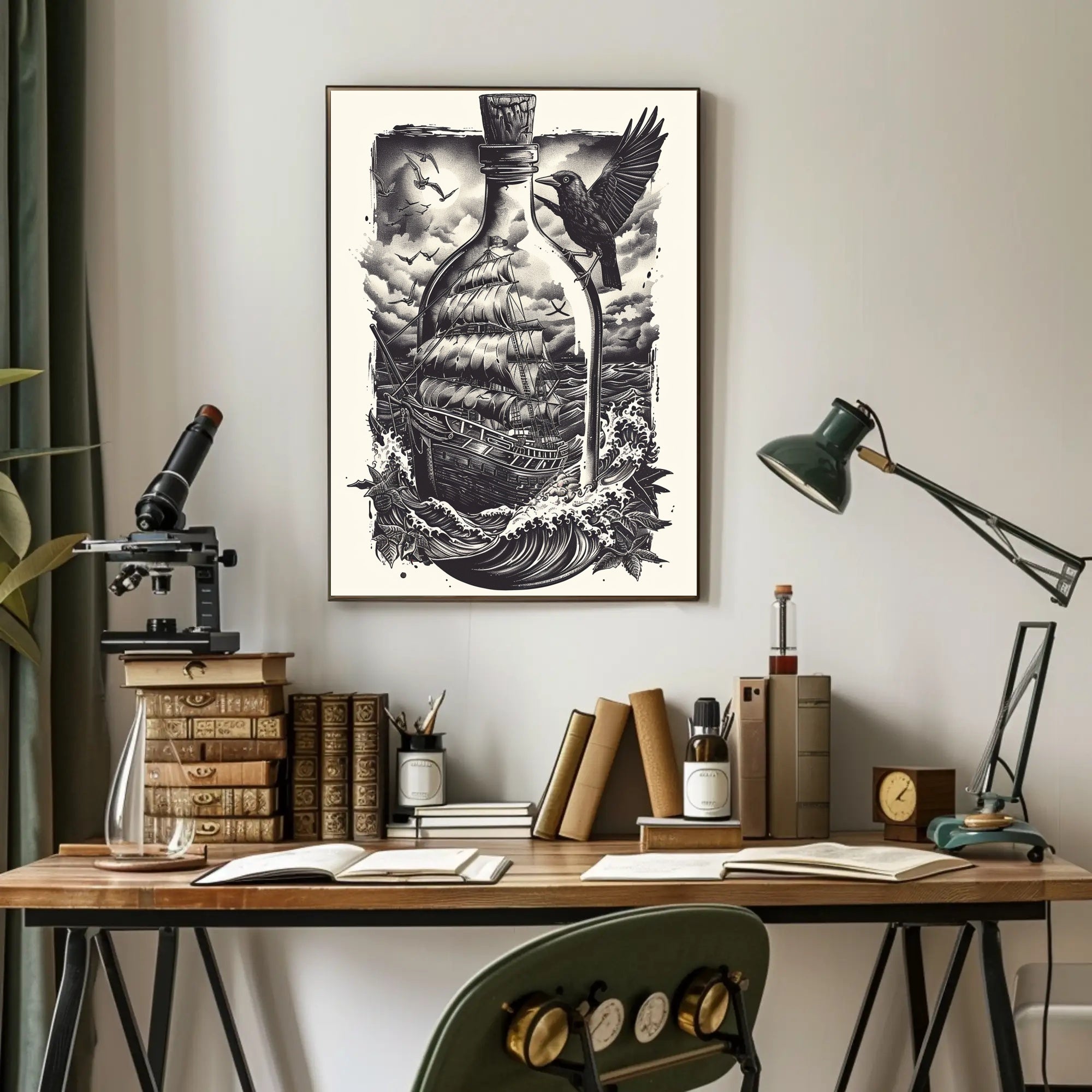 Ship In A Bottle Poster Art Print for Home Decor PosterGoat