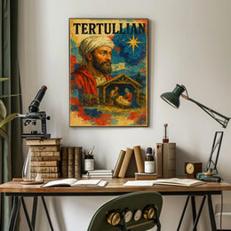 Tertullian Bearded Man with Nativity Scene Cultural Poster