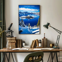 Crater Lake Winter Travel Poster Wall Art