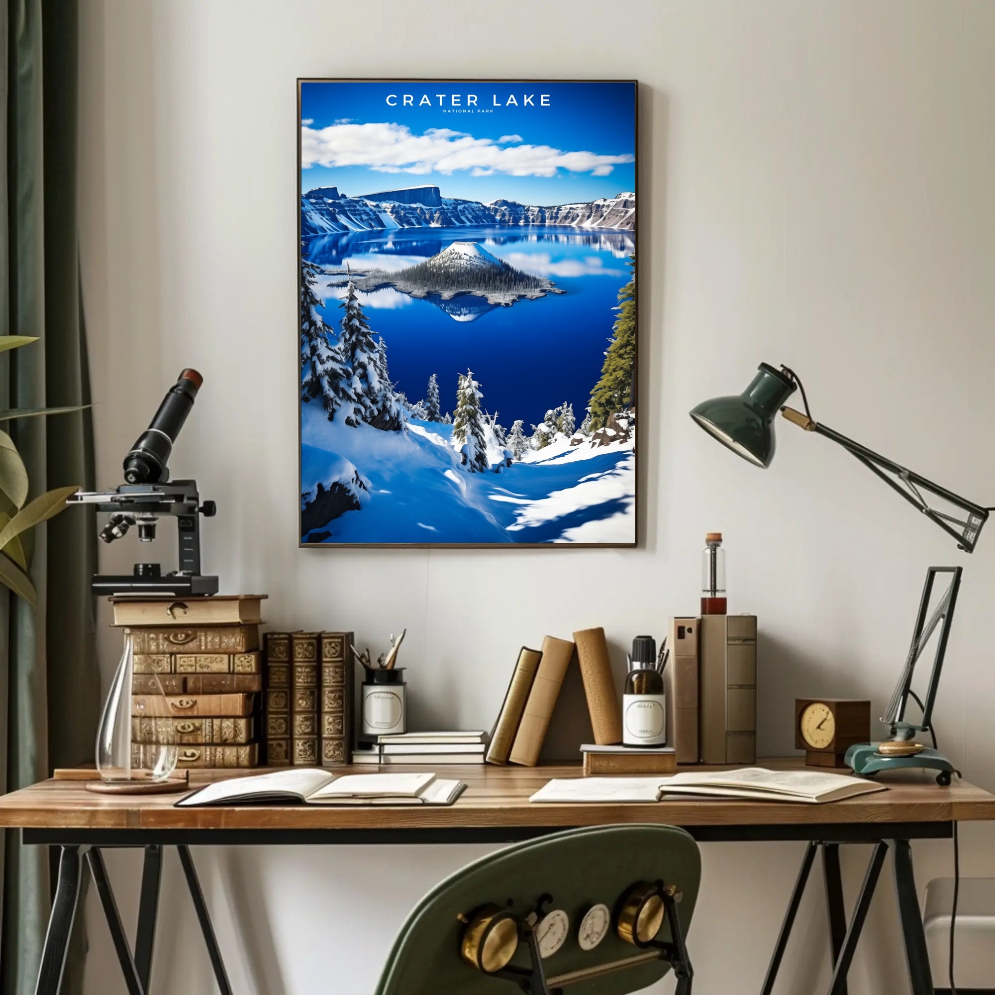 Crater Lake Winter Travel Poster Wall Art