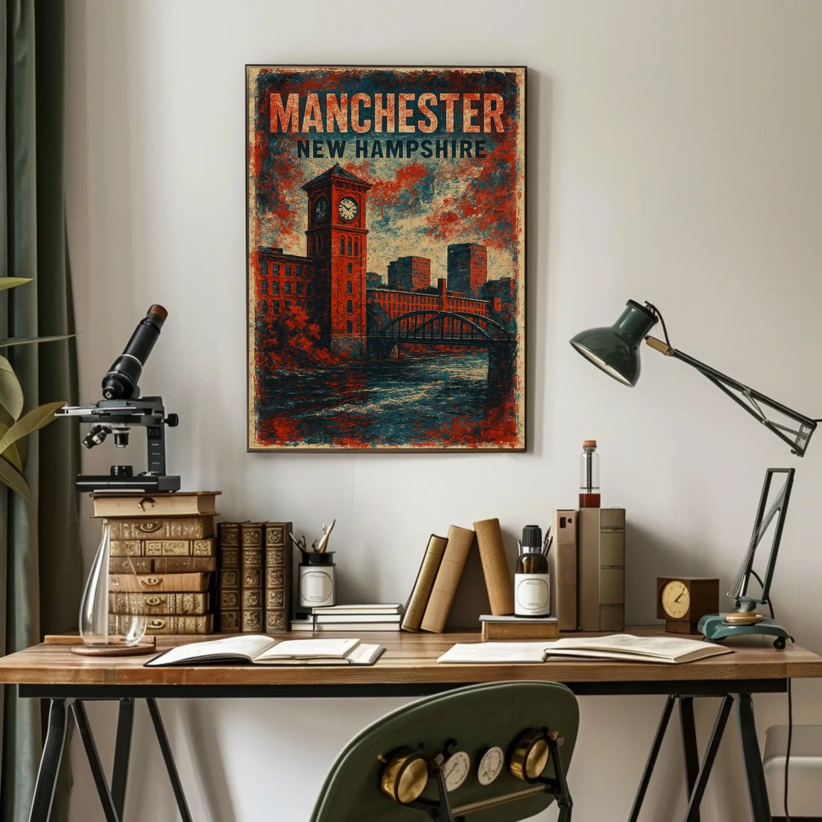 Manchester Clock Tower River Scene Vintage Nostalgic Poster