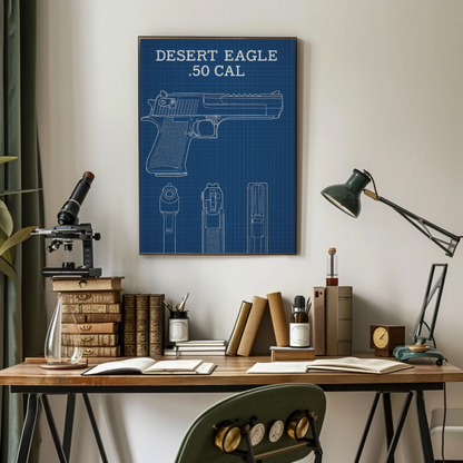 Desert Eagle 50 Cal Blueprint Side Front Views Poster