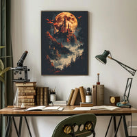 Mystical Castle and Dragons Fantasy Art Poster PosterGoat