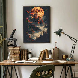 Mystical Castle and Dragons Fantasy Art Poster PosterGoat