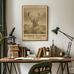 Reindeer Enjoying Hot Spring Vintage Animal Poster