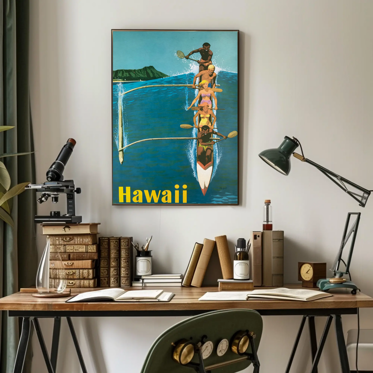 Hawaii Canoe Paddling Vintage Travel Poster Scene
