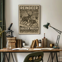 Reindeer Soccer Match Vintage Holiday Poster Print