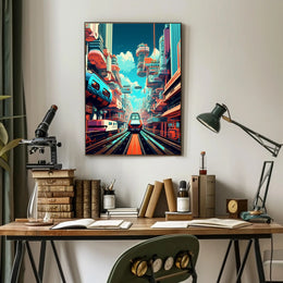 Futuristic Cityscape with High-Speed Train Poster