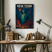New York Skyline Vintage Travel Poster
