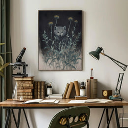 Mystical Abstract Wolf Amidst Wildflowers Artistic Poster PosterGoat
