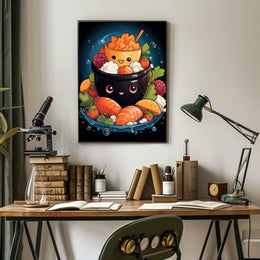 Whimsical Smiling Bowls Art Print - Abstract, Artistic, or Pop Culture Poster