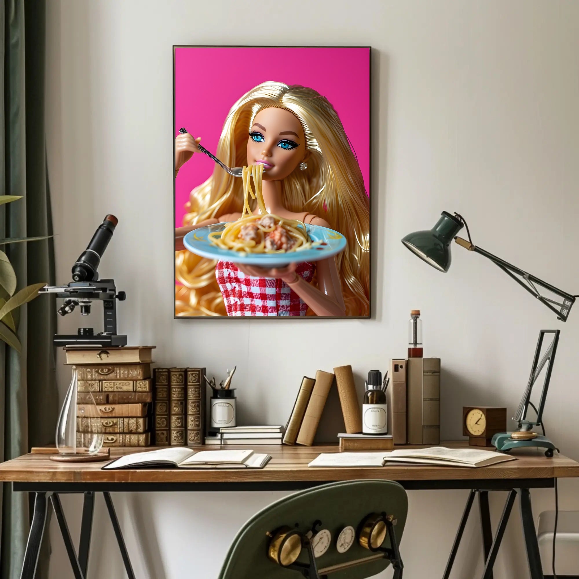 Doll Dining Delight: Quirky Fun Pop Culture Poster PosterGoat
