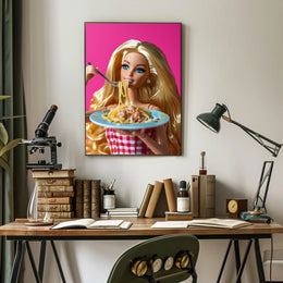 Doll Dining Delight: Quirky Fun Pop Culture Poster PosterGoat