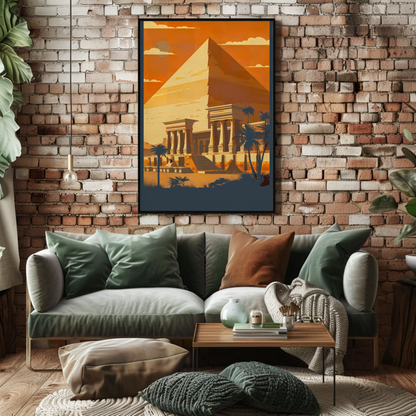 Egypt Pyramid Temple Palm Sunset Vintage Travel Poster