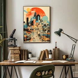 Vibrant Urban Cityscape with Nostalgic Vibes Artistic Poster