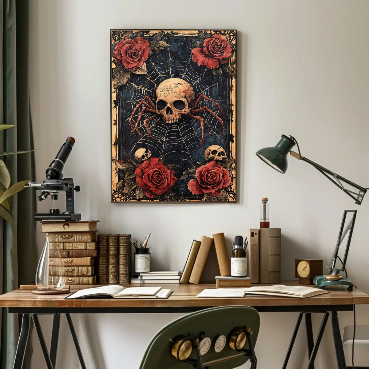 Skull with Spider Legs Gothic Abstract, Artistic Poster
