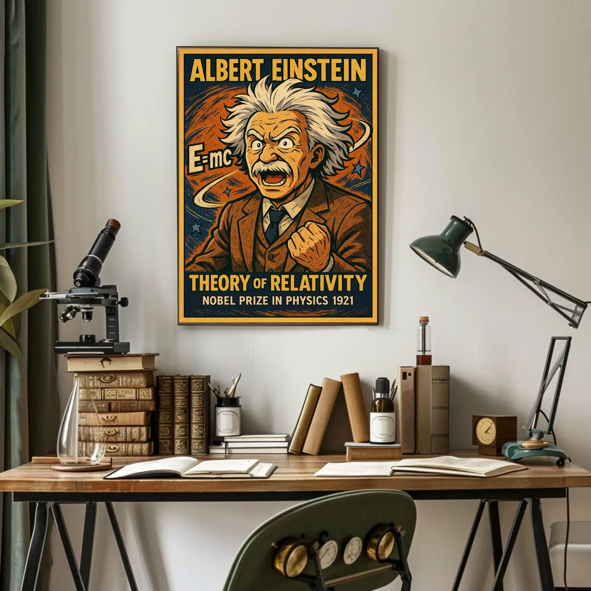 Curious Einstein Portrait Vintage Science Poster