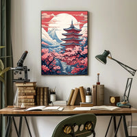 Traditional Japanese Pagoda in Serene Landscape Cultural Poster