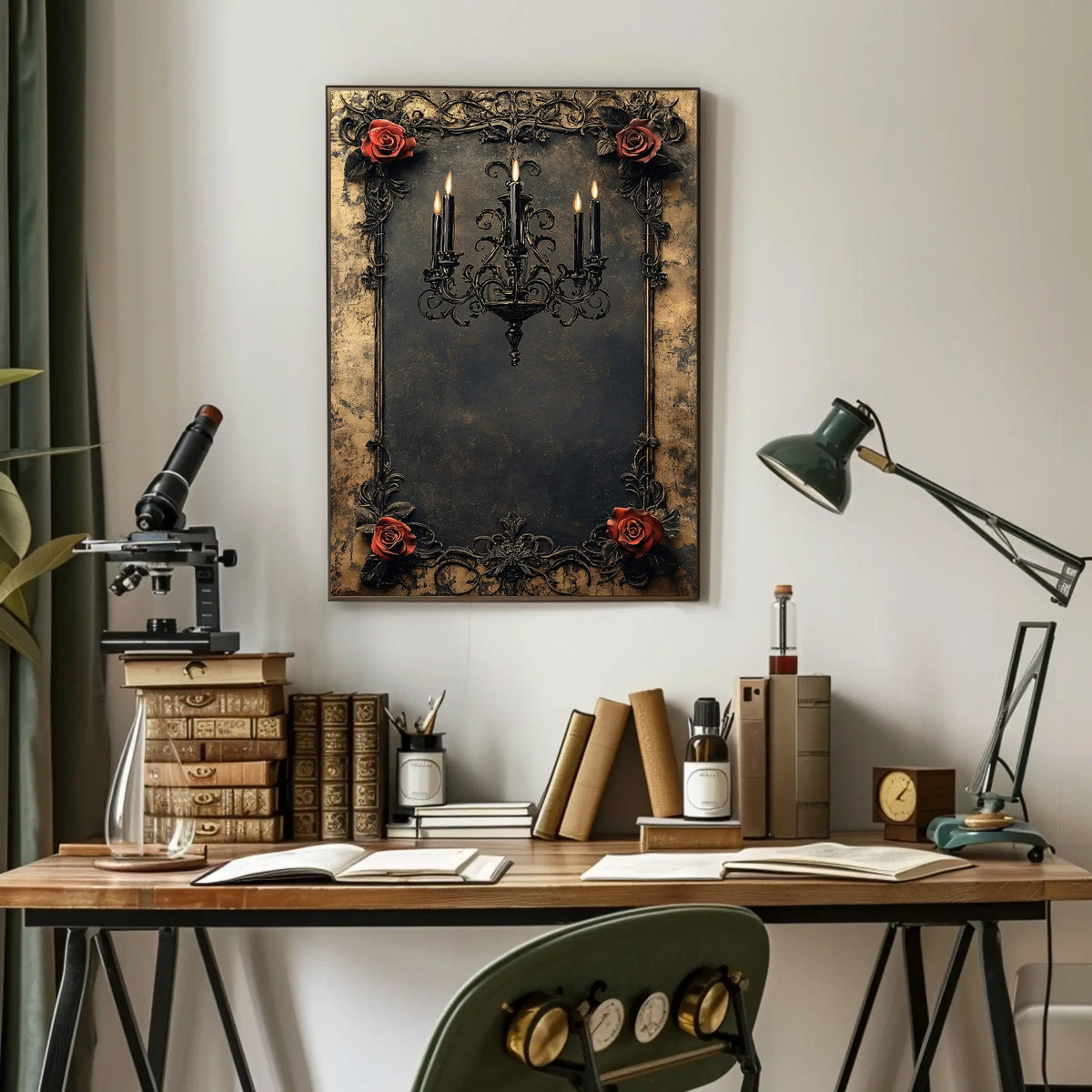 Gothic Chandelier and Roses Art Print Poster
