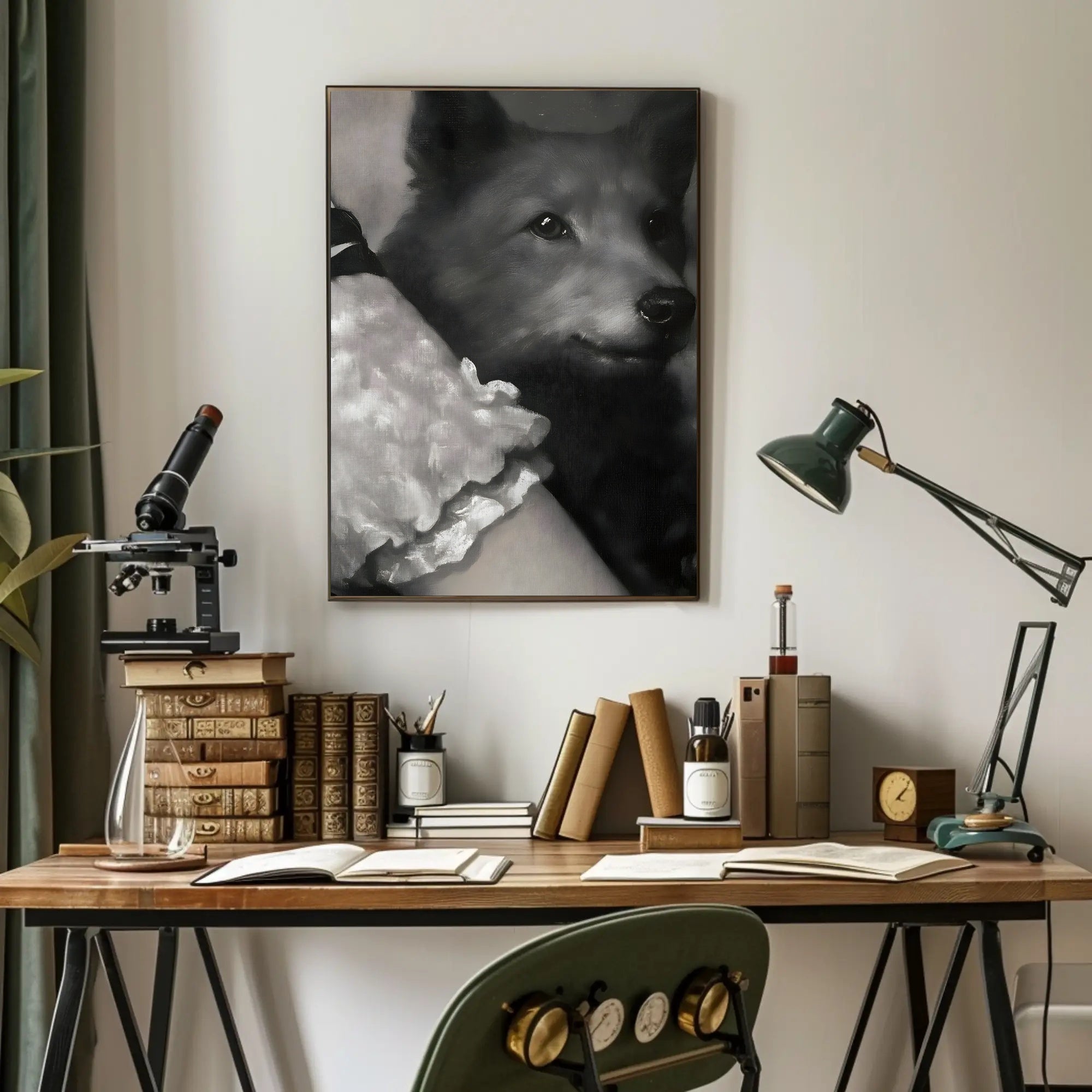 Serene Dog Portrait in Black and White - Dog Breed Poster PosterGoat