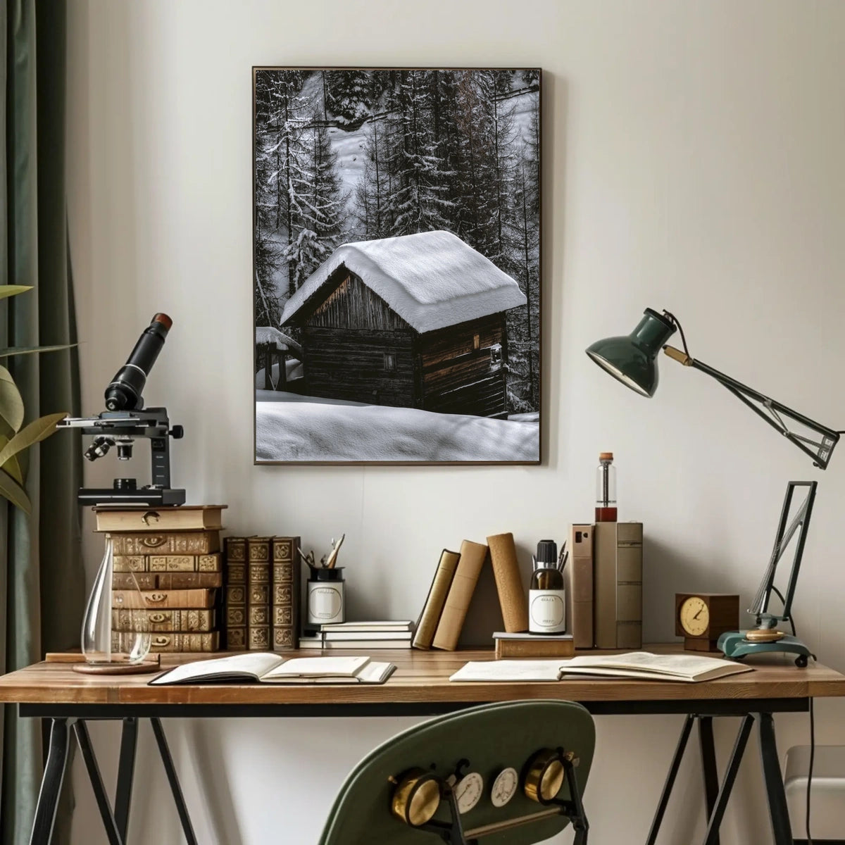 Snow-Covered Cabin in Winter National Park Poster