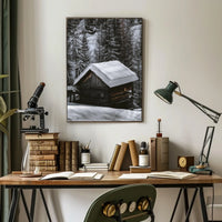 Snow-Covered Cabin in Winter National Park Poster