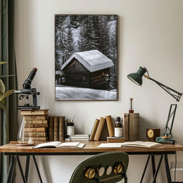 Snow-Covered Cabin in Winter National Park Poster