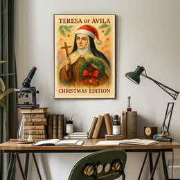 Festive Nun Artistic Poster with Christmas and Religious Elements