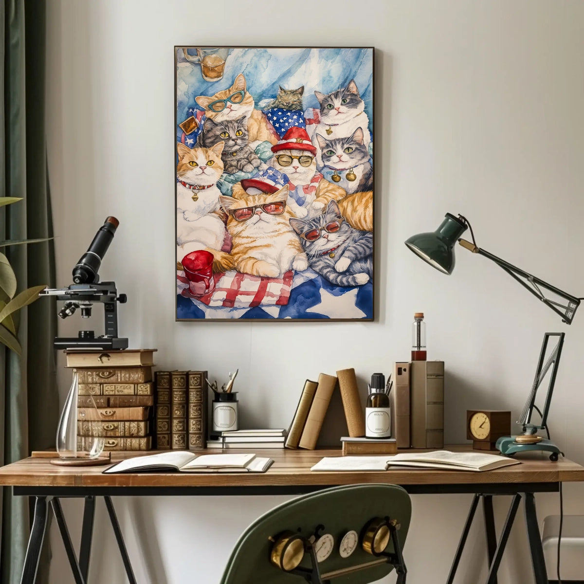 Patriotic Cats Gather On American Flag Picnic Blanket Poster