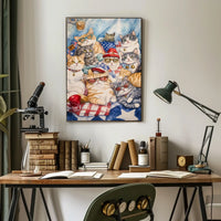 Patriotic Cats Gather On American Flag Picnic Blanket Poster