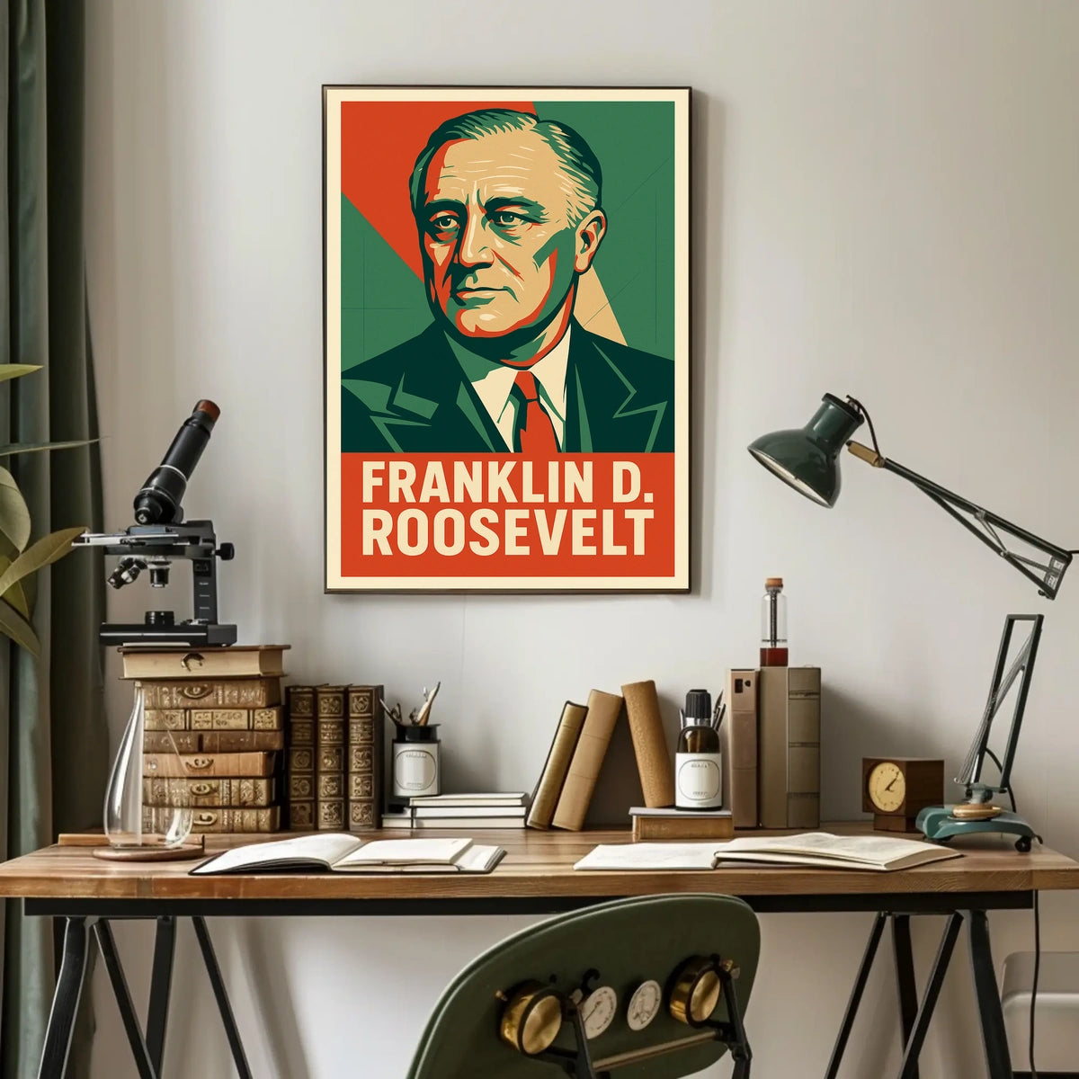 Franklin Roosevelt Portrait Art Deco Patriot Poster