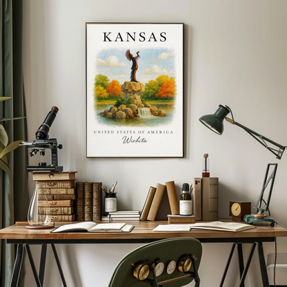 Wichita Kansas Keeper Park Autumn Waterfall Poster Poster