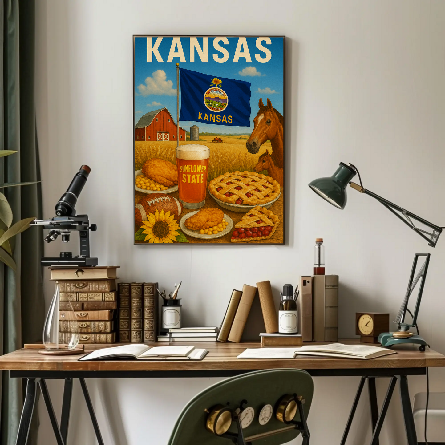 Kansas Farm Horse Pie Sunflower Beer Flag Travel Poster