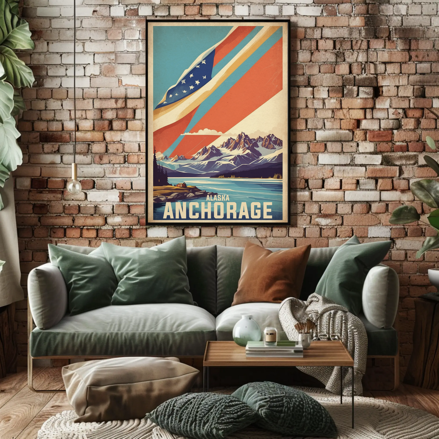 Anchorage Alaska Mountain Lake Vintage Travel Poster