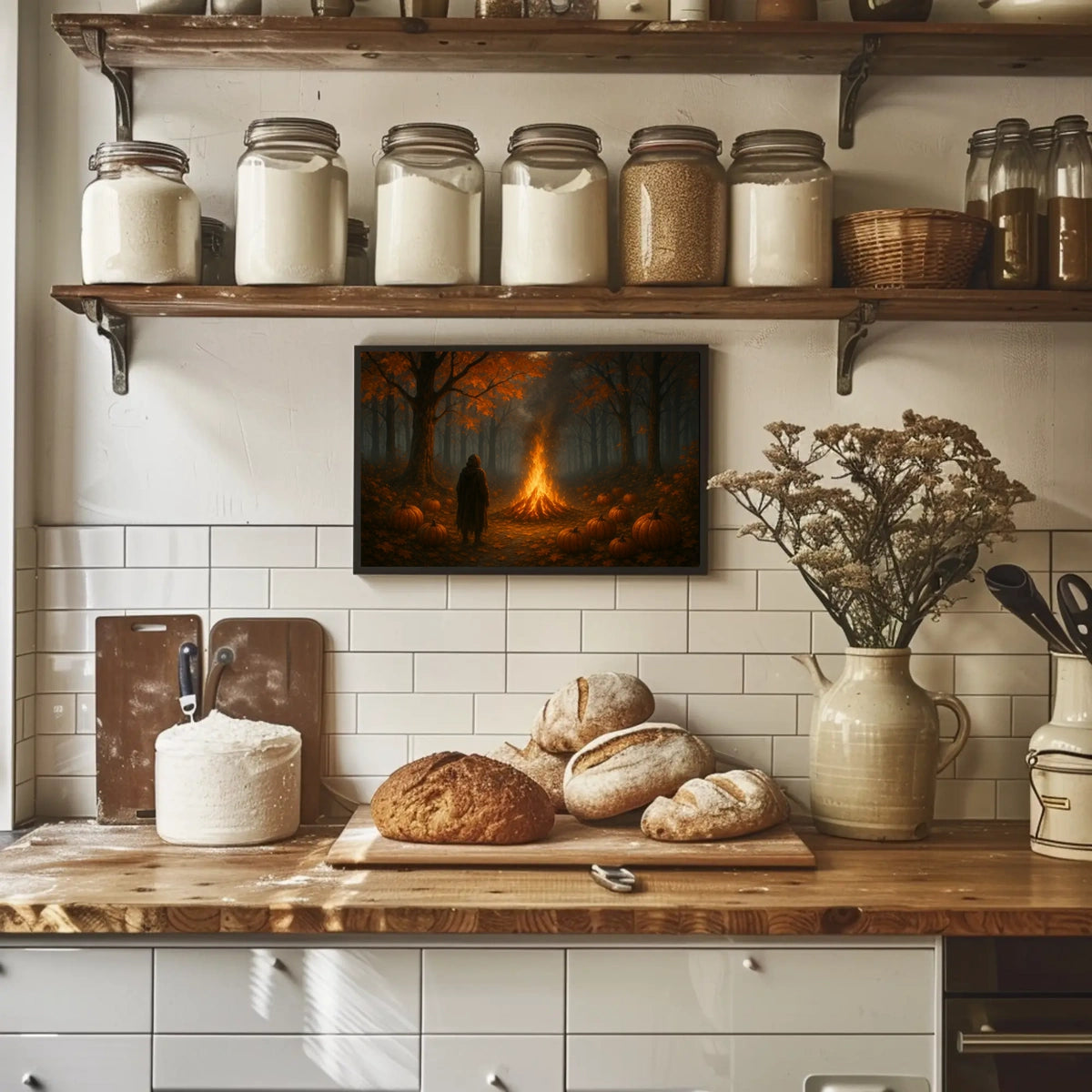 Autumn Bonfire Woods Watercolor Cozy Poster