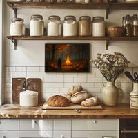 Autumn Bonfire Woods Watercolor Cozy Poster