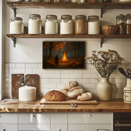 Autumn Bonfire Woods Watercolor Cozy Poster