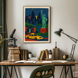 New York City Liberty Skyline Poster Abstract Wall Art