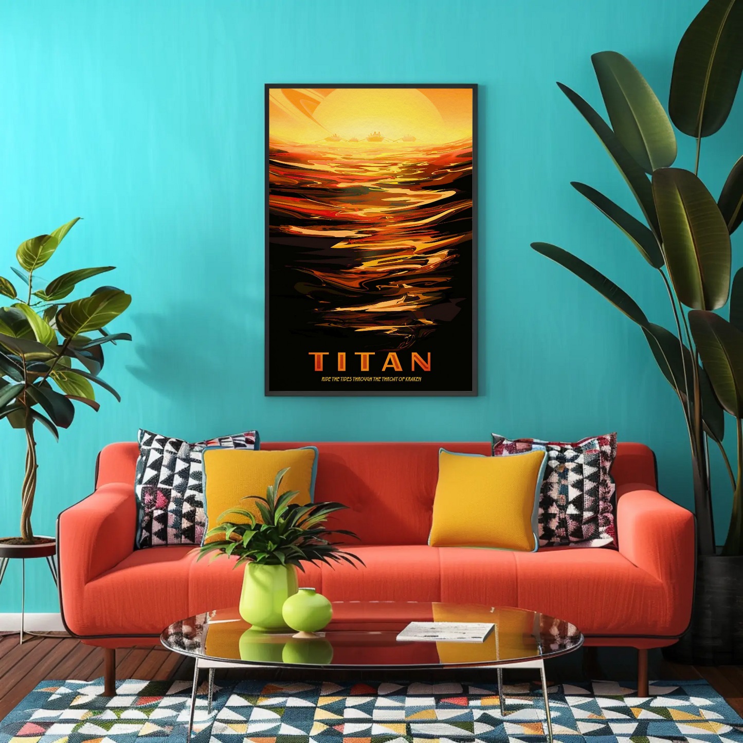 Space Exploration Poster Ride the Tides of Titan Retro Style