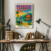 Serene Lake George Lakeside Sunset Poster Vintage Wall Art
