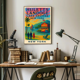 Serene Lake George Lakeside Sunset Poster Vintage Wall Art