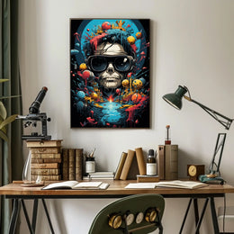 Futuristic Skull and Landscape Art Print Futuristic Sci-Fi Poster