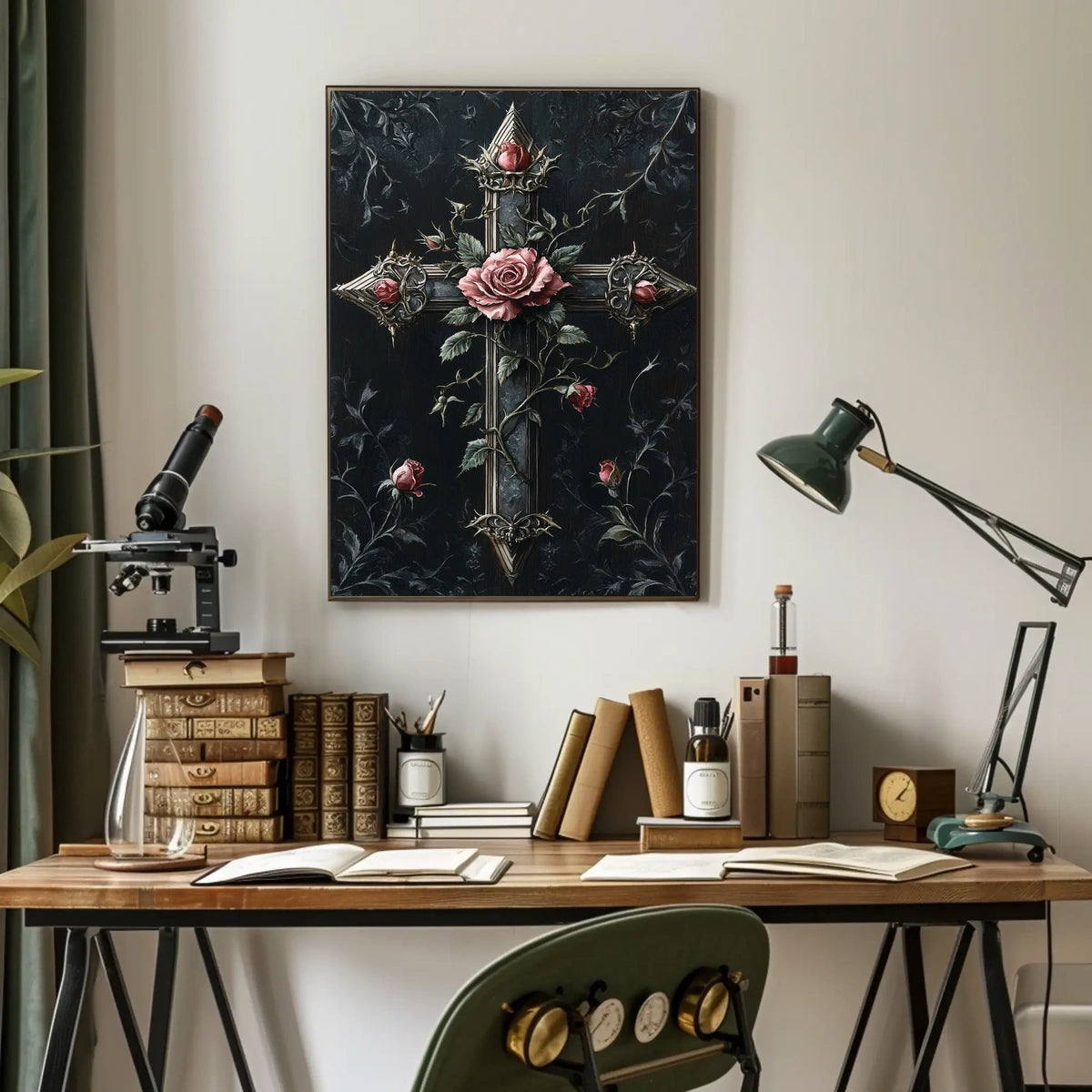 Gothic Cross With Roses Poster