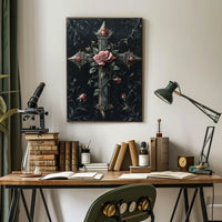 Gothic Cross With Roses Poster