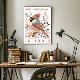 Northern Cardinal Nature Art Poster with Watercolor Effect