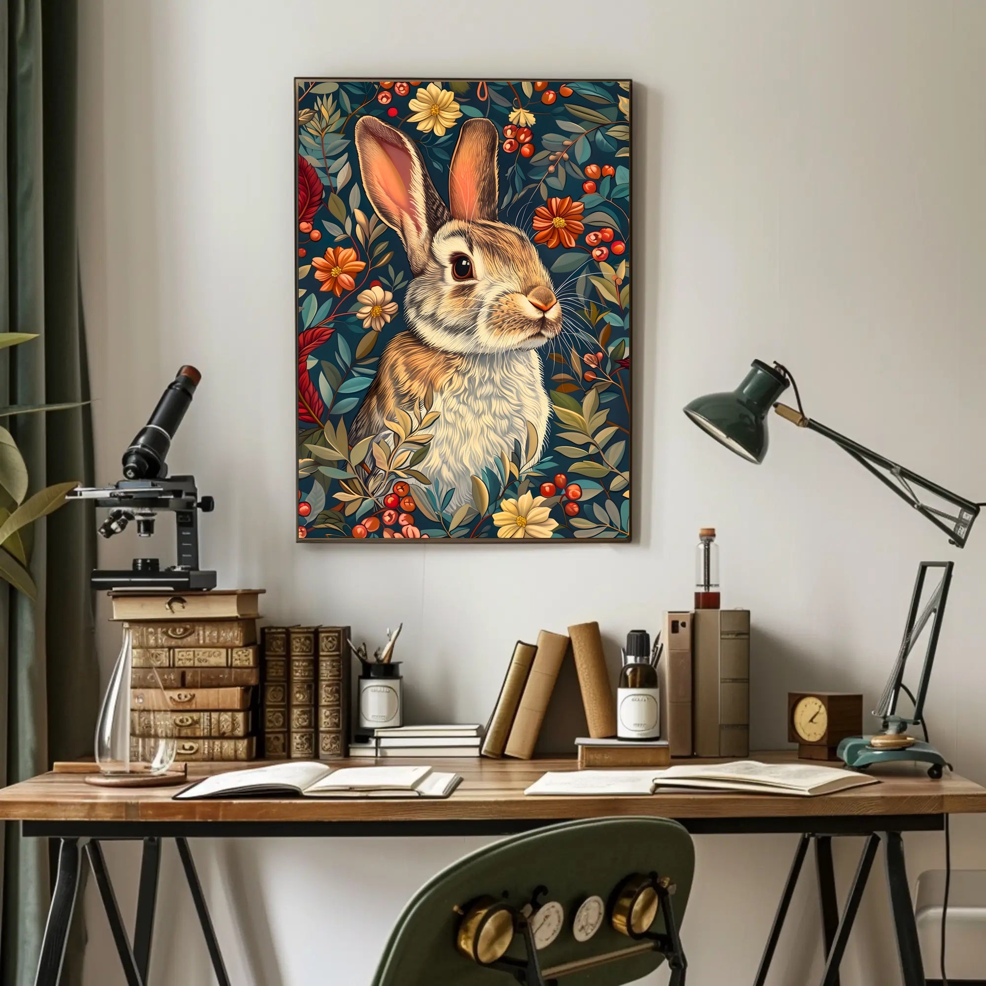 Enchanted Rabbit with Vibrant Flowers Animal Poster