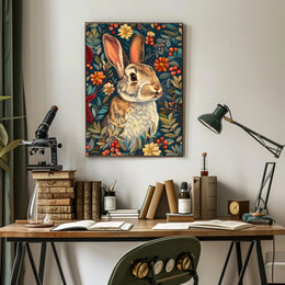 Enchanted Rabbit with Vibrant Flowers Animal Poster